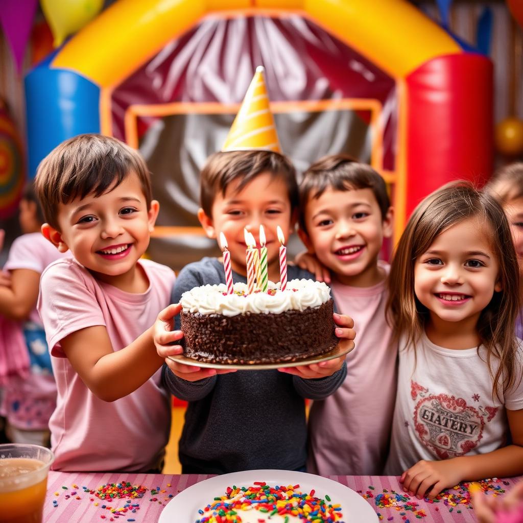 Children with birthday cake